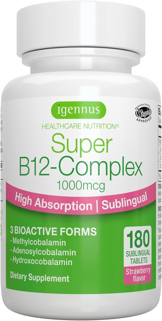 Igennus Super Vitamin B12 Complex 1000mcg Sublingual – 180 Count (Pack of 1)