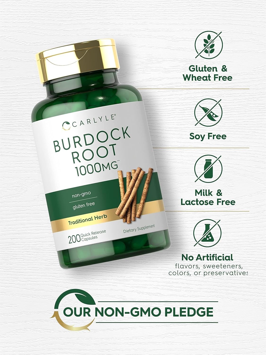 Carlyle Burdock Root | 1000 Mg | 200 Capsules Traditional Arctium Lappa Extract
