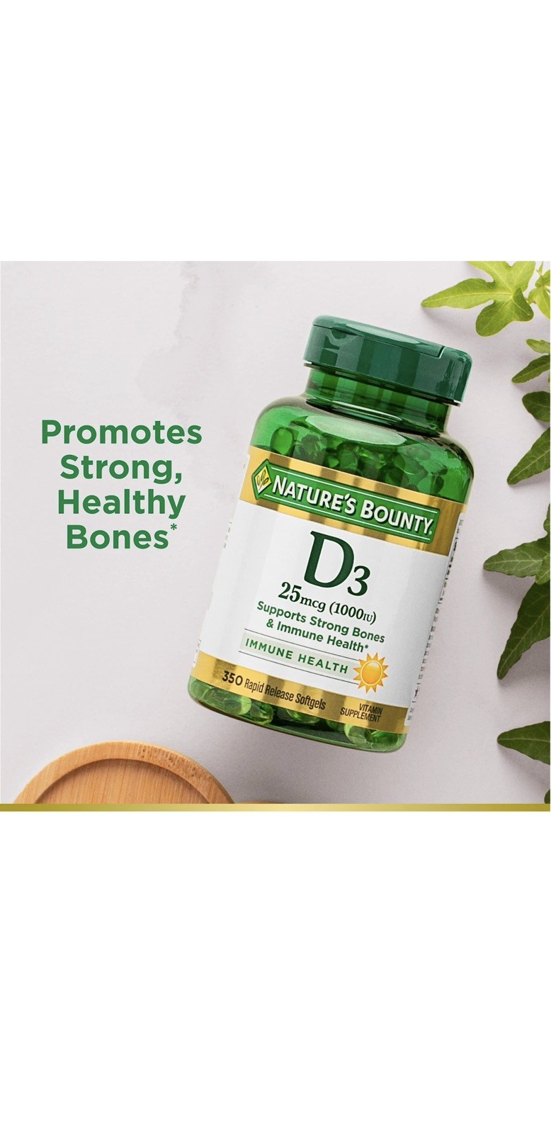 Nature’s Bounty Vitamin D3 1000 Iu 350 Softgels Immune Support Bone Health