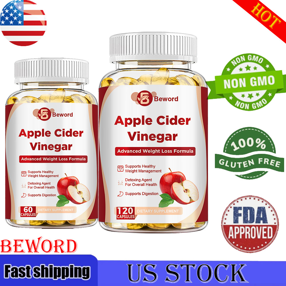 Natural ACV Apple Cider Vinegar Capsules with The Mother 1600mg -60/120 Pills