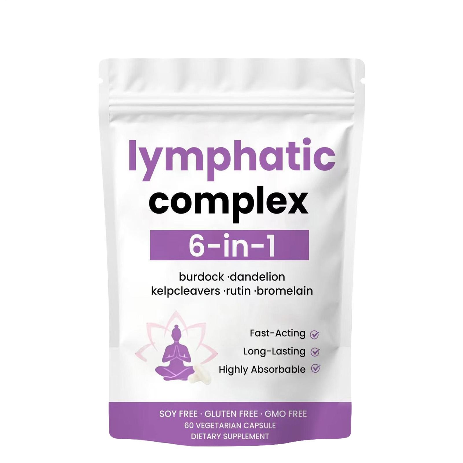 6-in-1 Lymphatic Complex Drainage Supplement 60 Pill Natural Plant Extract Count