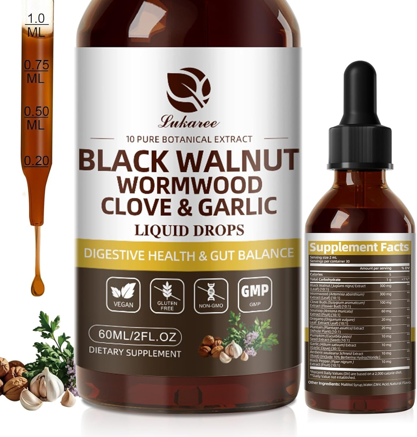 Lukaree Wormwood Black Walnut Clove Cleanse for Humans Tincture – Rapid Gut Deto