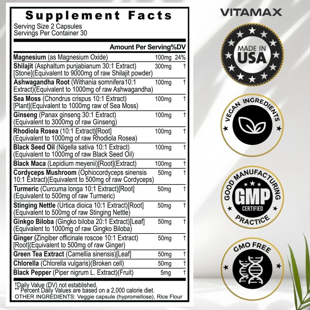 Pure Himalayan Shilajit Supplement 10,000mg – 60 Ct. (Pack of 1)