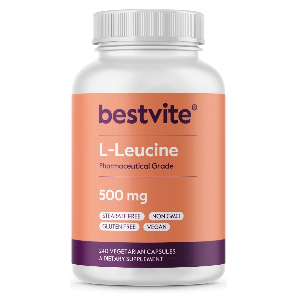 L-Leucine 500mg (240 Vegetarian Capsules)- Pharmaceutical Grade- Vegan