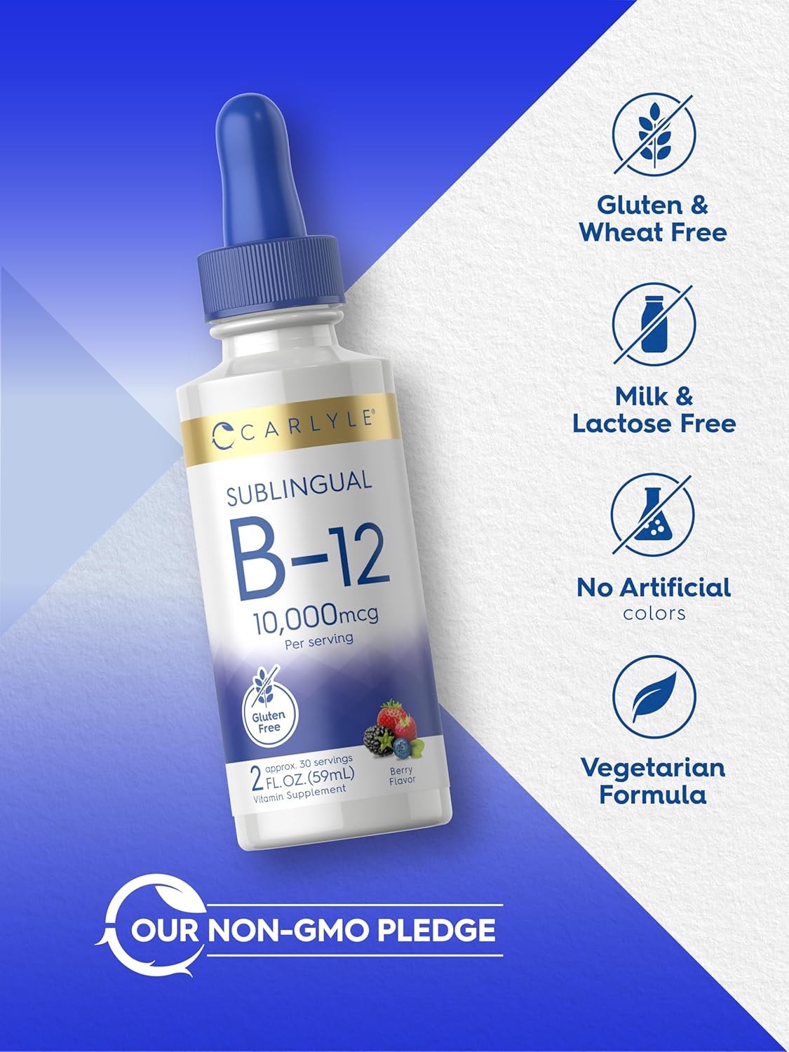 Vitamin B12 Sublingual | 10,000 mcg | 2 fl oz Liquid | Vegetarian | by Carlyle