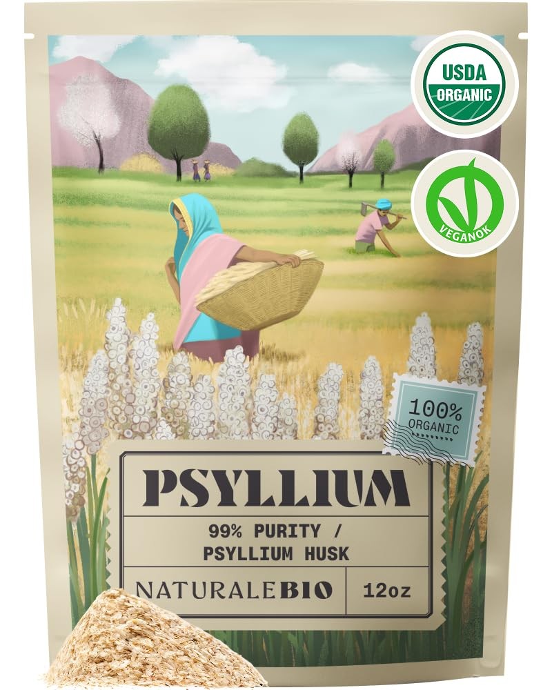 NaturaleBio Organic Whole Psyllium Husk 12oz 340g. 99% Pure Psyllium Husks. U…