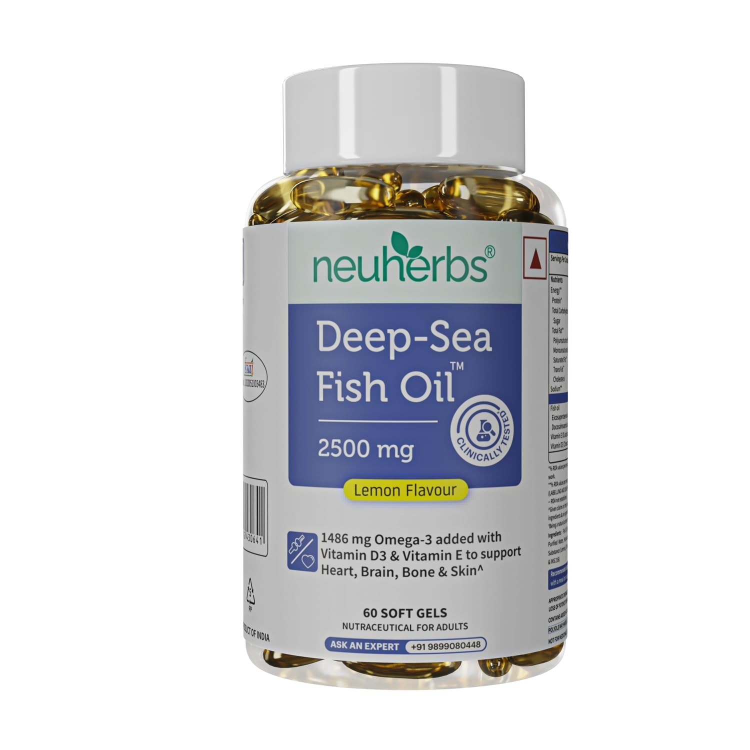 Neuherbs Deep Sea Omega 3 Fish Oil 2500mg High Strength Lemon Softgels 60 Count