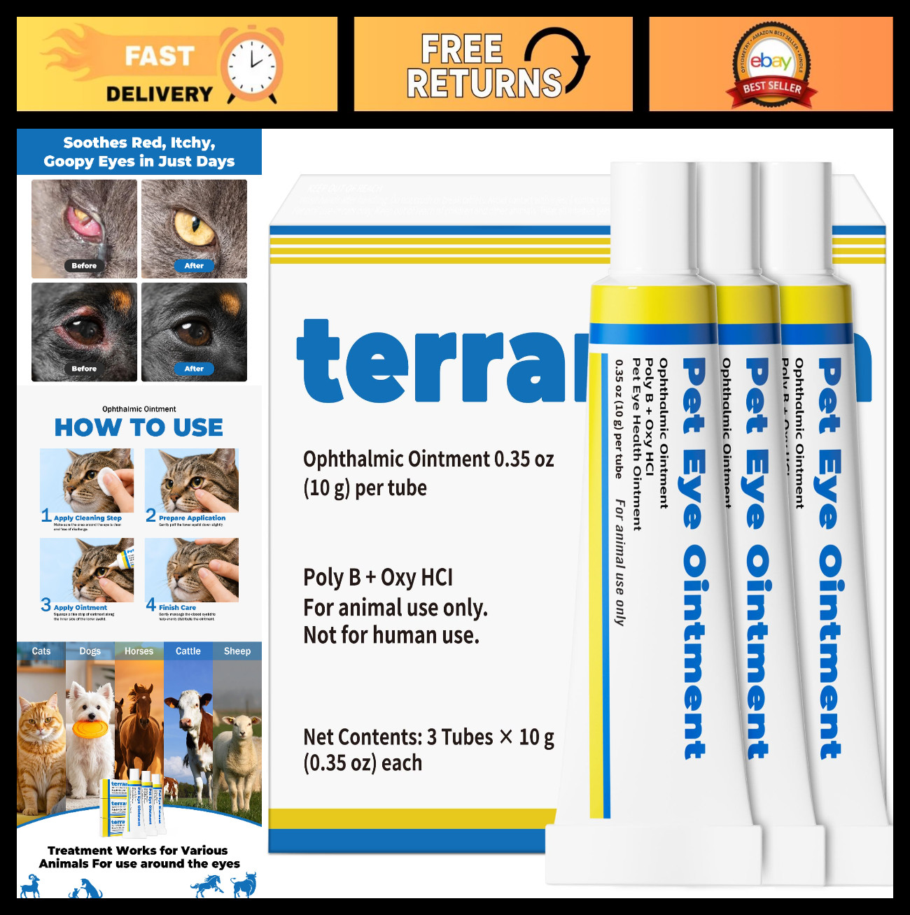 Daily Eye Care Formula for Pets – Cats, Dogs, Kittens, Puppies, Horses & Birds –