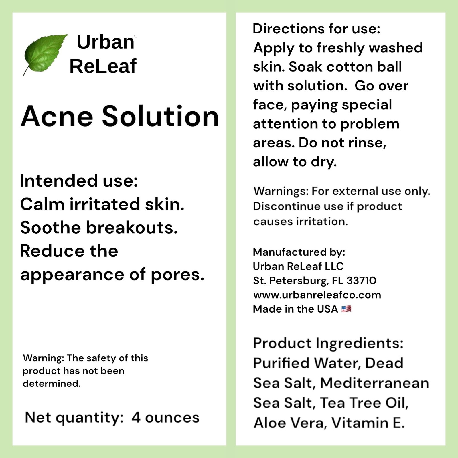 Urban ReLeaf Acne Solution Facial Toner! Sea Salt & Tea Tree. Soothe Skin, Ca…