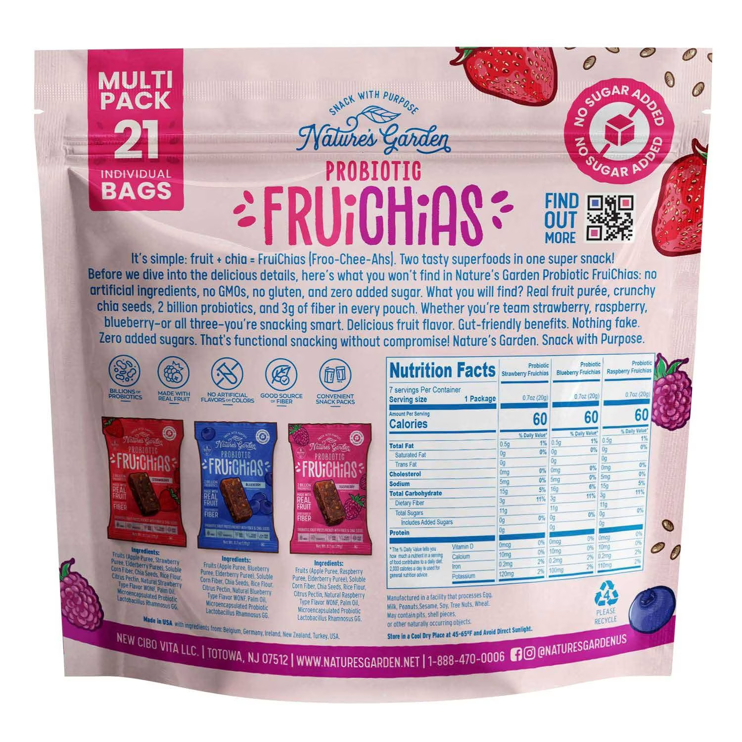 Nature’s Garden Probiotic FruiChia Variety Pack Snacks, 0.7 oz., 21 pk.