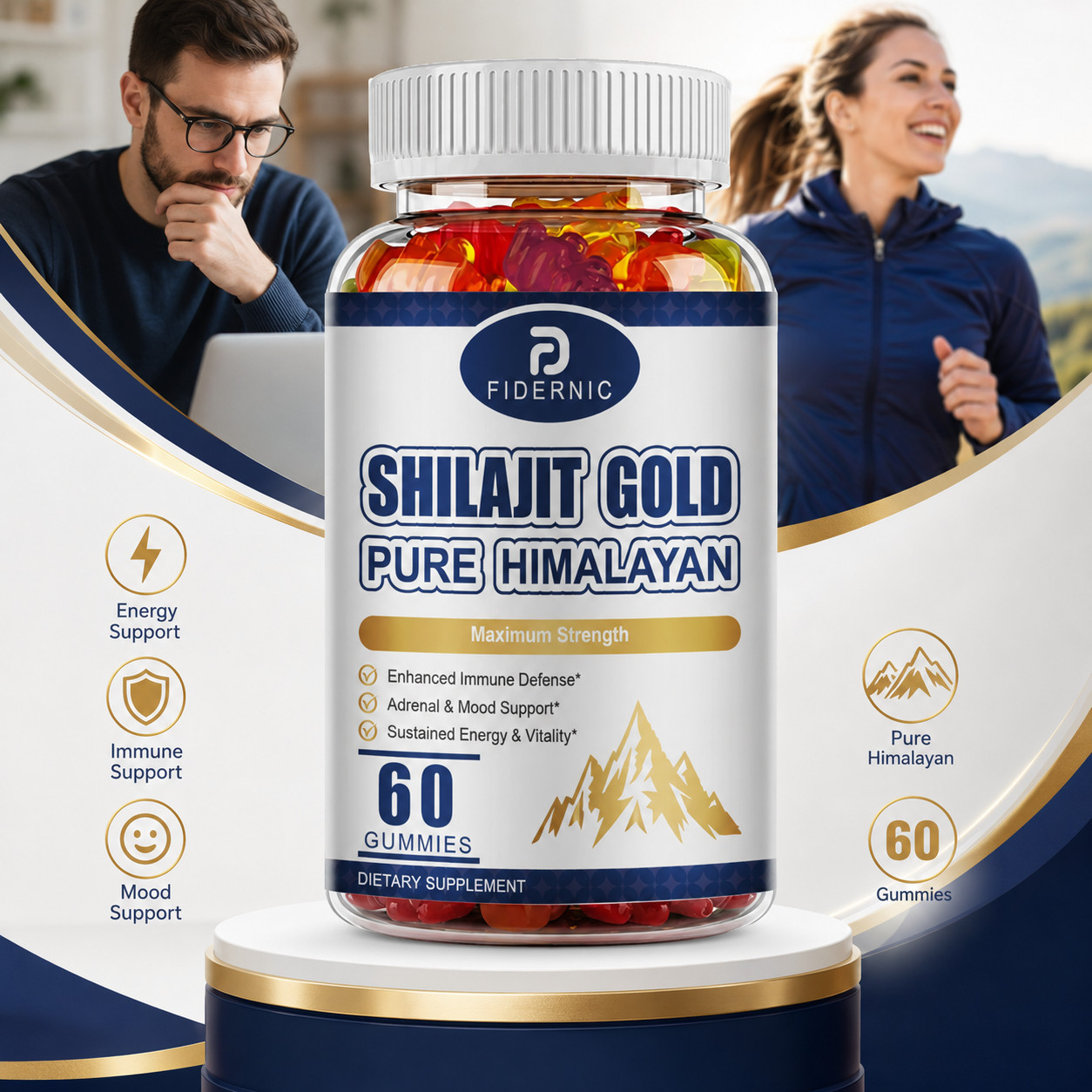 1/2/3 Bottle Shilajit Gold Gummies Max Strength 60 Count Dietary Supplement