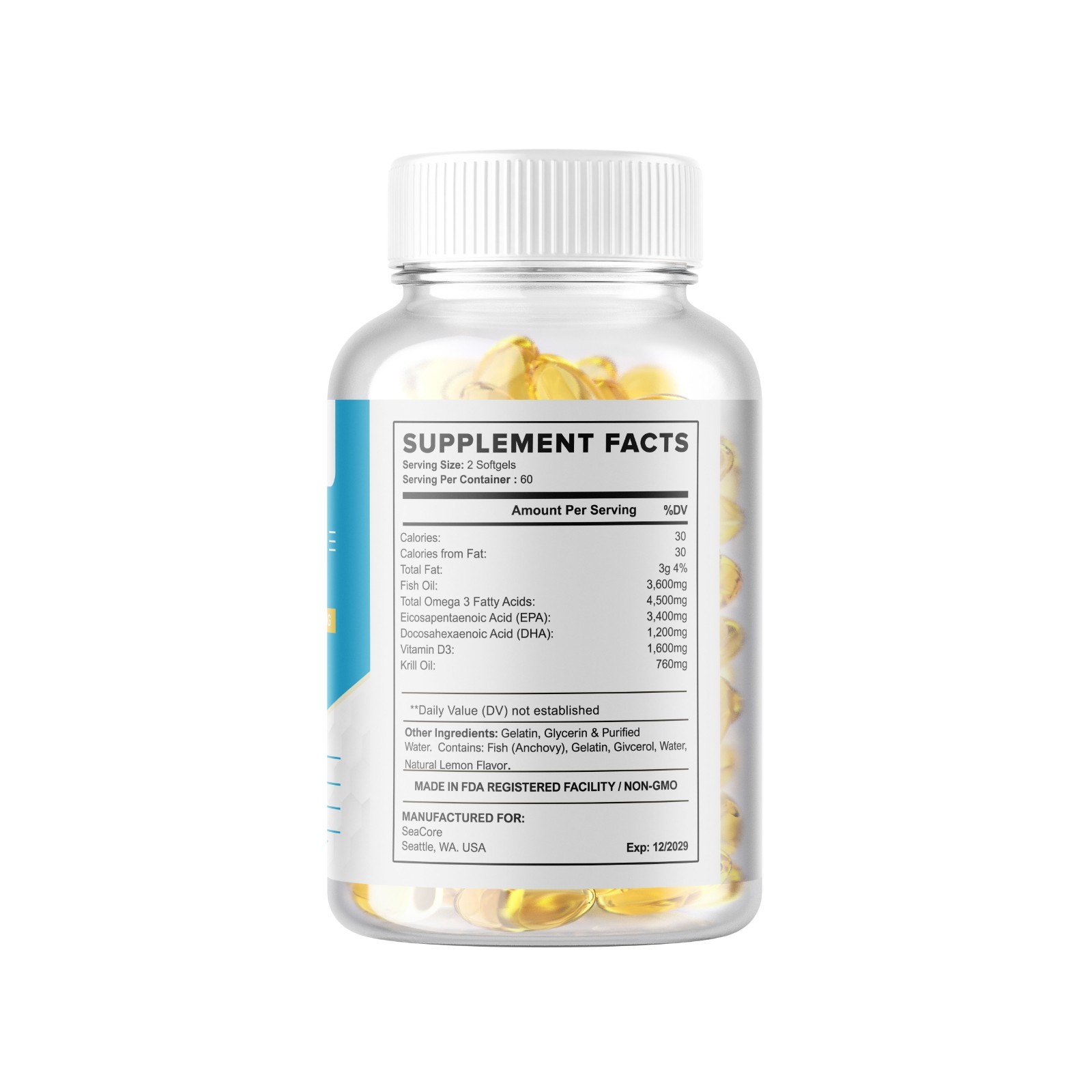 Omega 3 Fish Oil – 3600MG – 120 Softgels (60 Serv) 5x Strength NON-GMO USA MADE