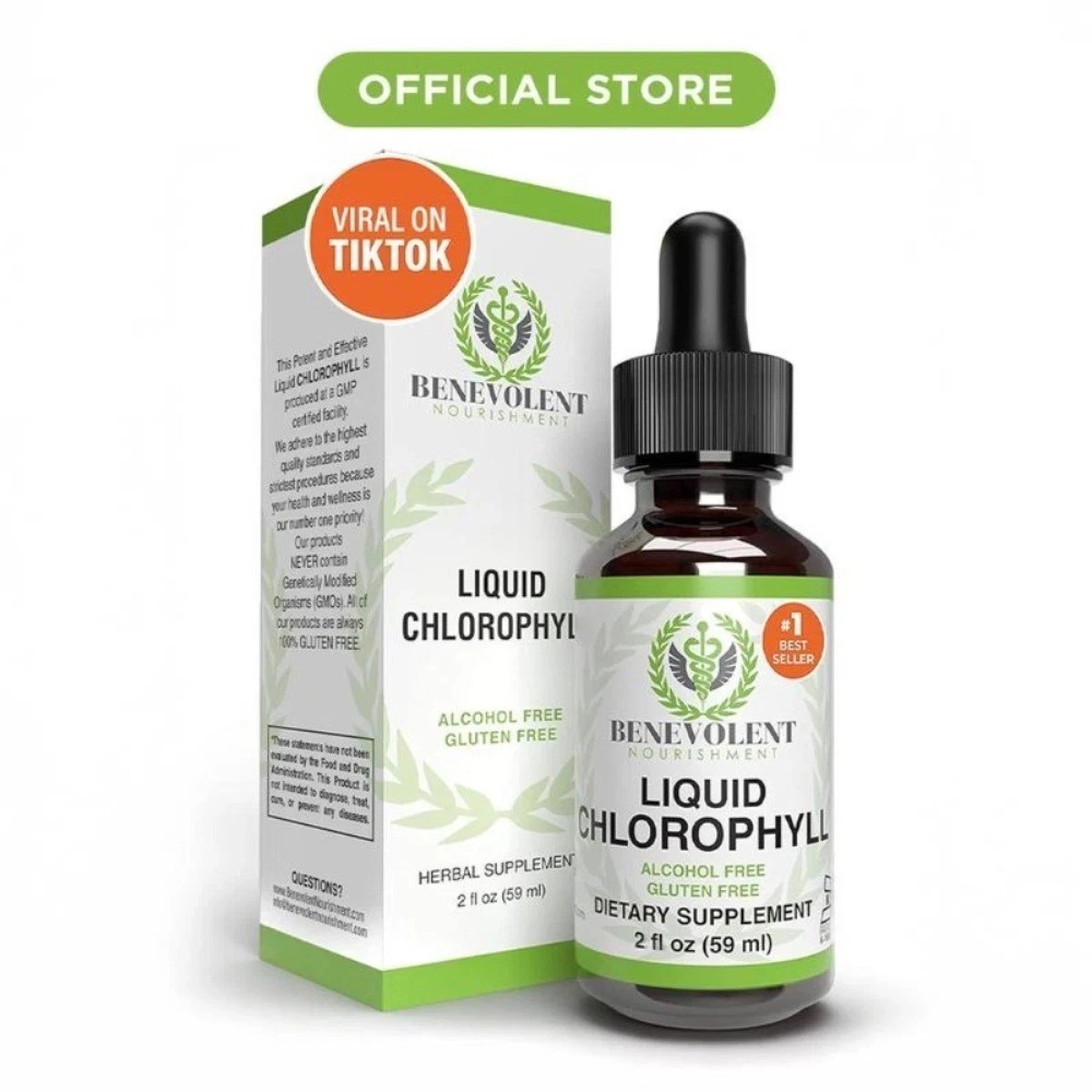 Liquid Chlorophyll Drops 4-Month Supply Alcohol-Free Detox & Cleanse
