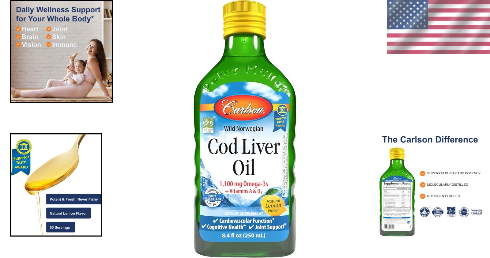 Cod Liver Oil, 1100 mg Omega-3s for Heart & Brain Health, Lemon Flavor