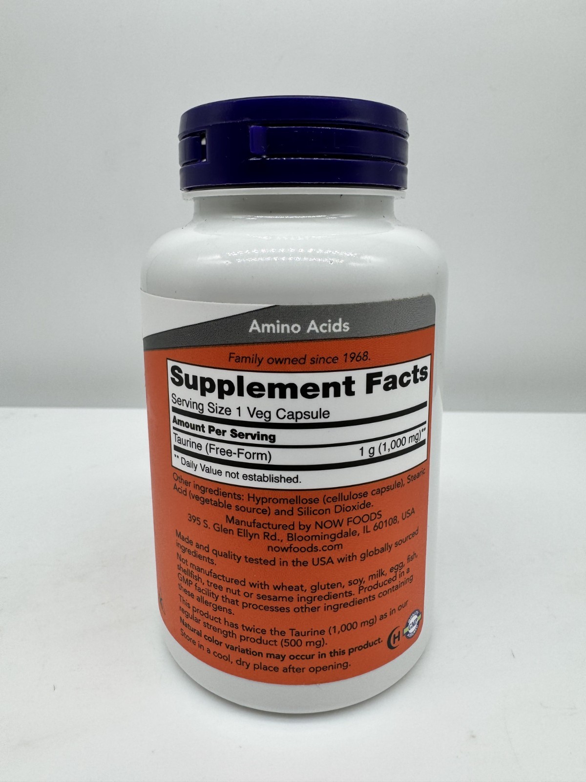 400 Veg Caps (4×100) Now Foods Double Strength Taurine 1000mg Exp 04/2029