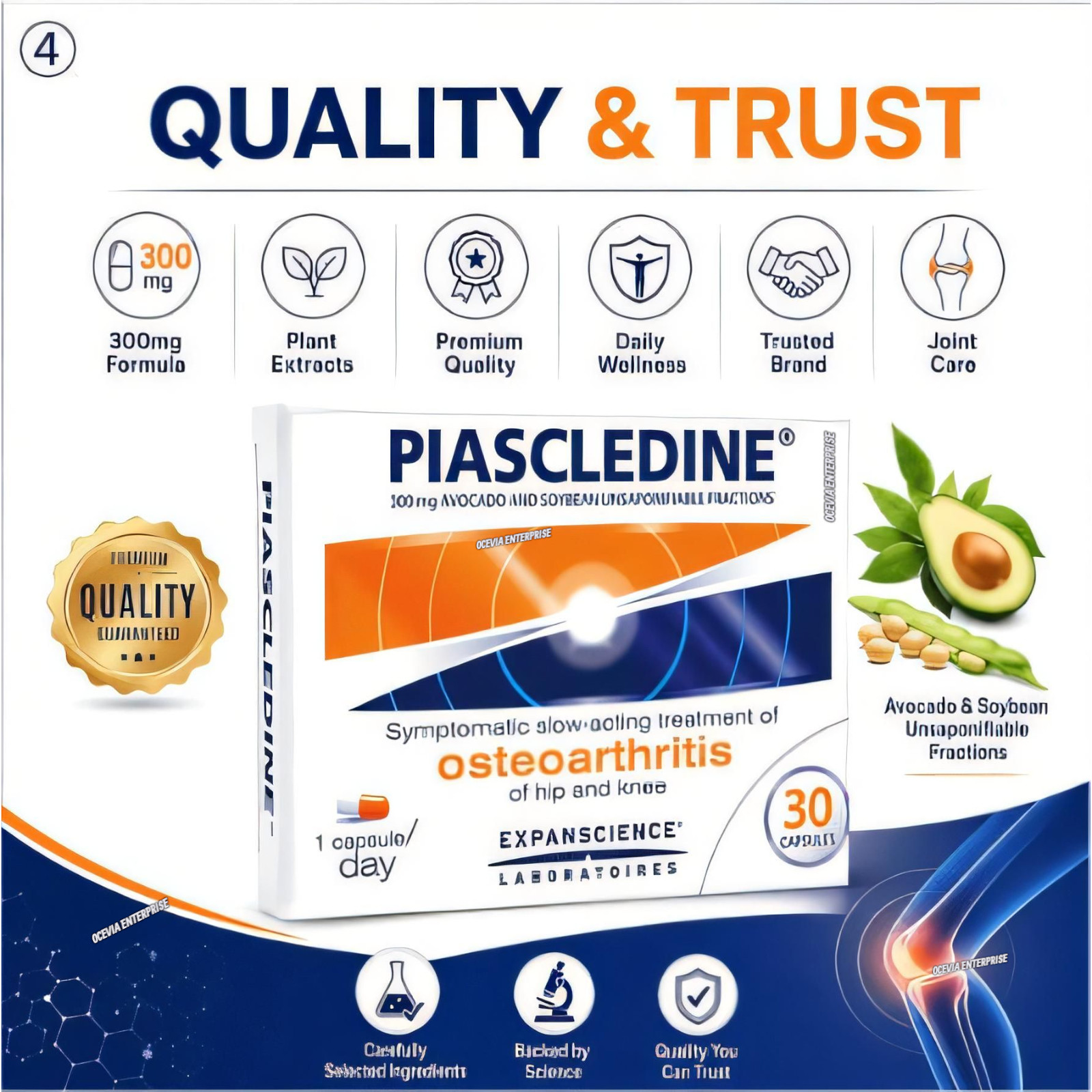 1 x New PIASCLEDINE 300mg Anti-rheumatic Osteoarthritis Joint-Pains 30 Capsules