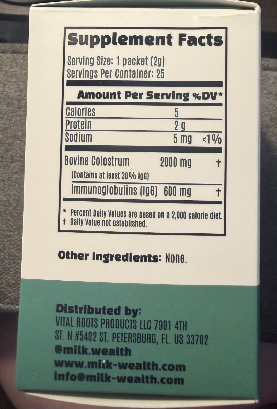 Milk Wealth Bovine Colostrum Powder 50G Igg Gut Health 25 Single-Serve Packets