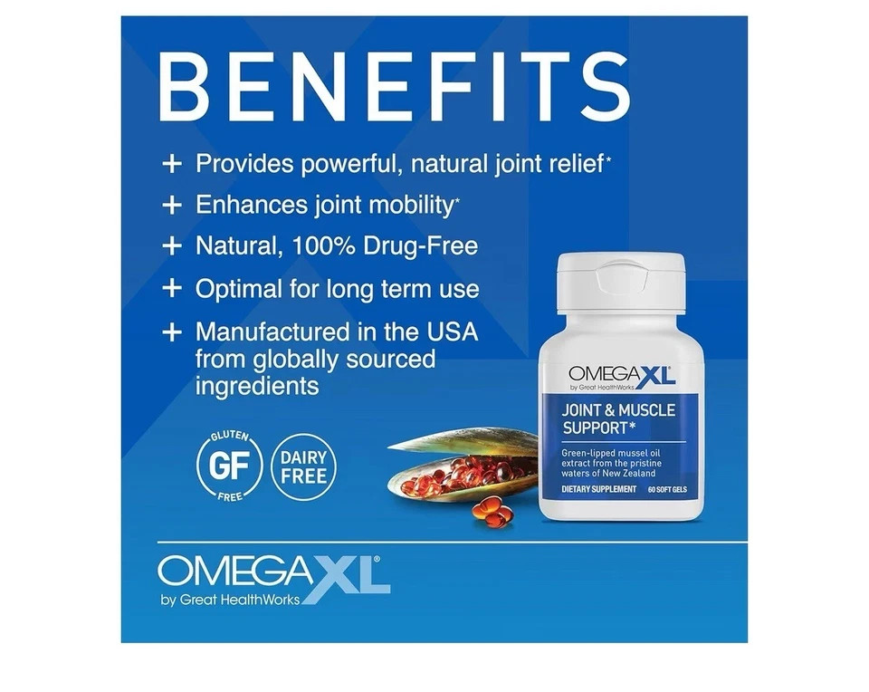 OmegaXL Joint Support Supplement for Relief Natural Muscle Support 60 Softgels