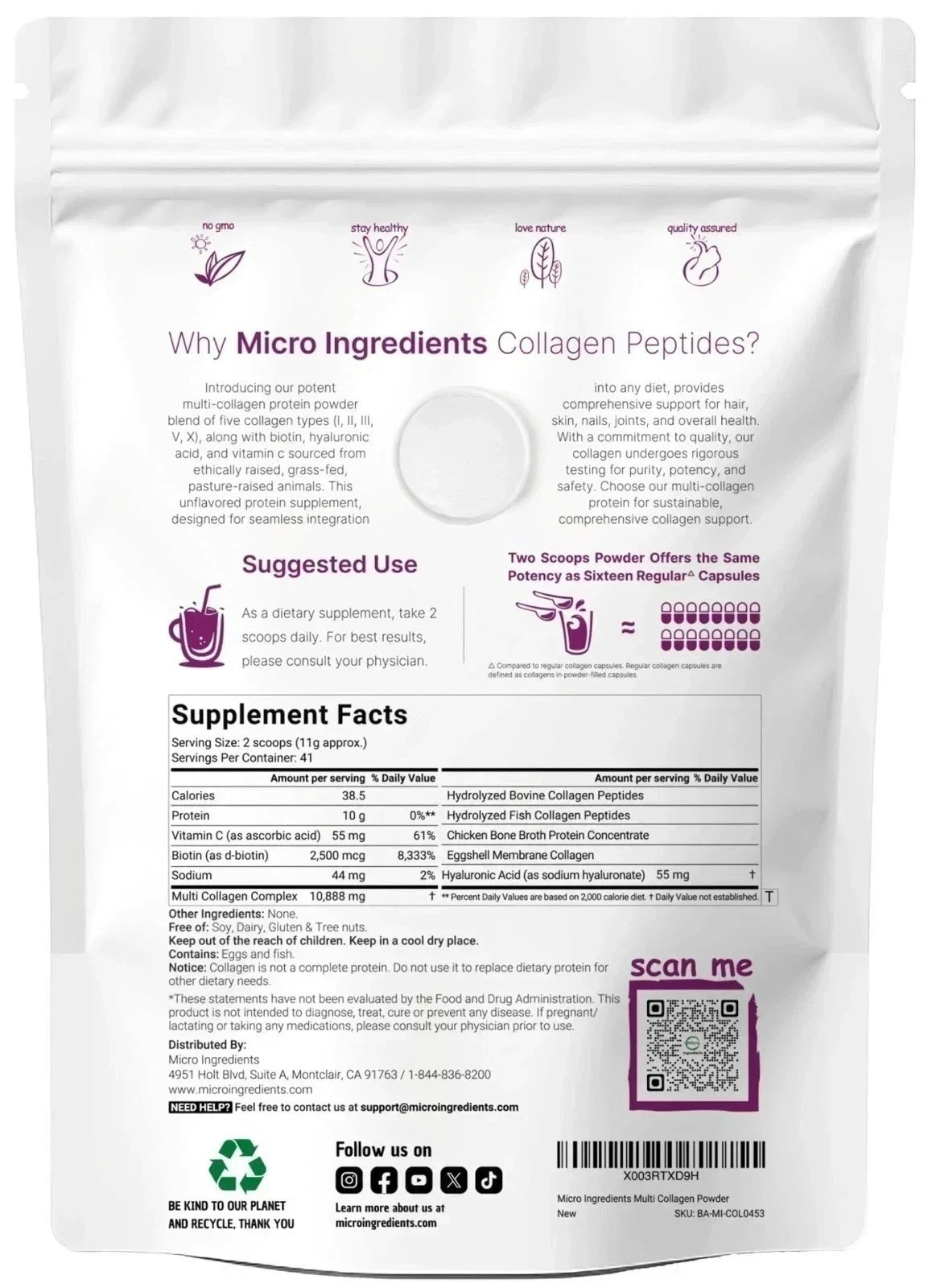 3 PACK Multi Collagen Peptides Powder 1 lb Hydrolyzed Protein Peptide