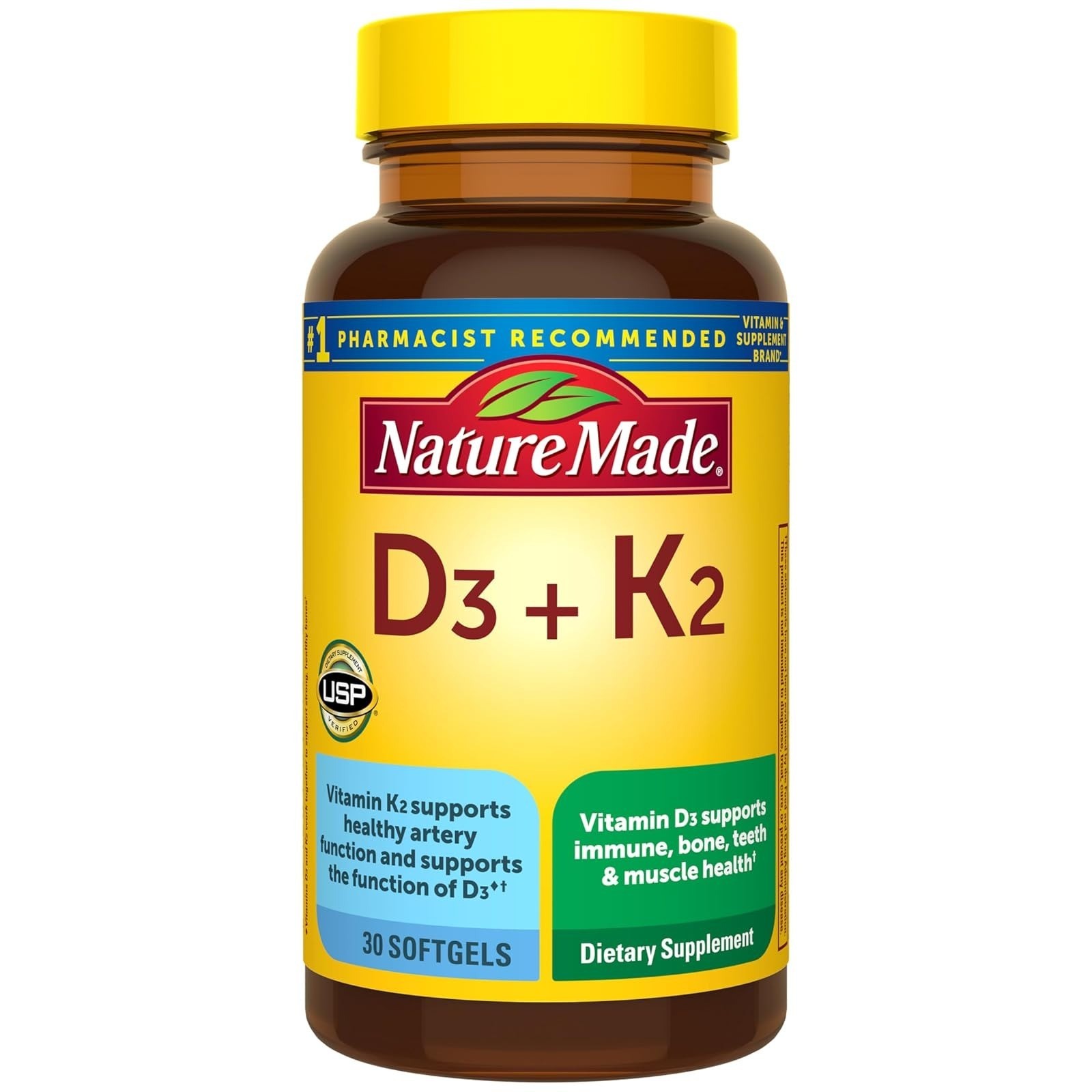 Nature Made Vitamin D3 K2 5000 IU Dietary Supplement 30 Softgels – Pack of 2