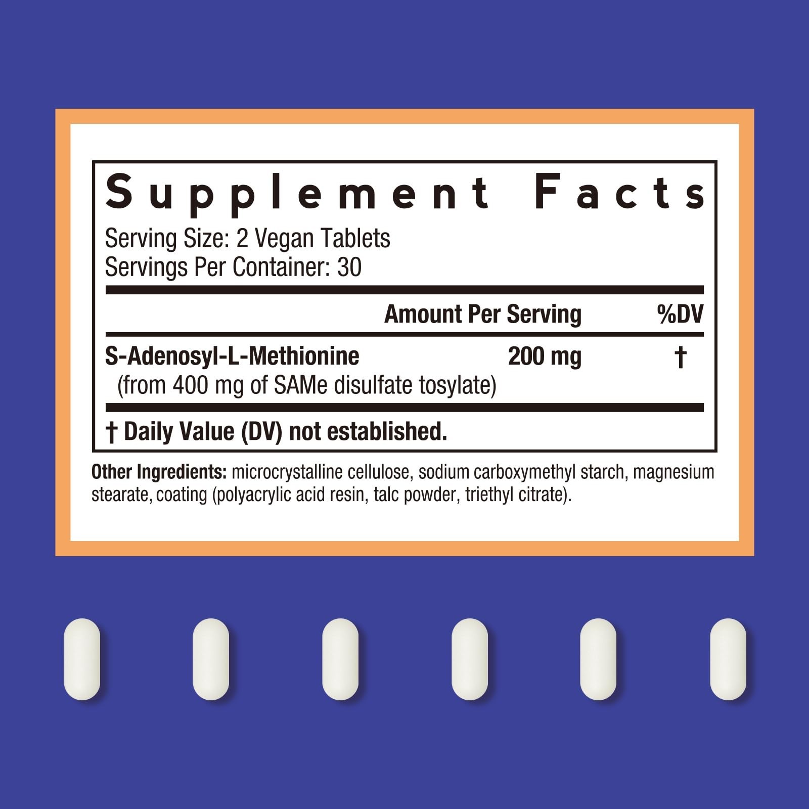 S-Adenosyl-L-Methionine 200mg – Mood & Cognitive Support, Non-GMO, Vegan, 60 Tab