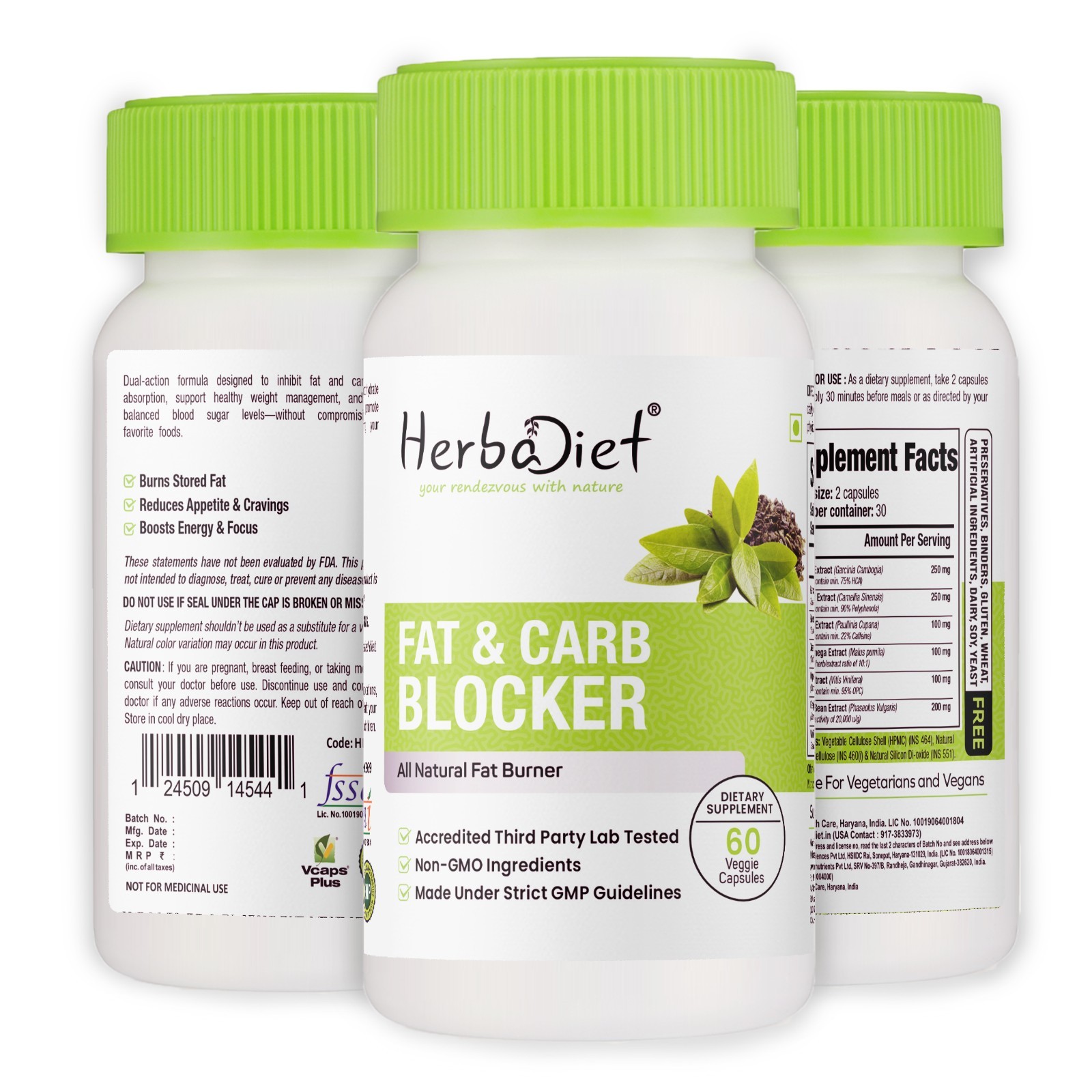 Fat & Carb Blocker Appetite Suppressant Burner Weight Loss Supplement Low Keto