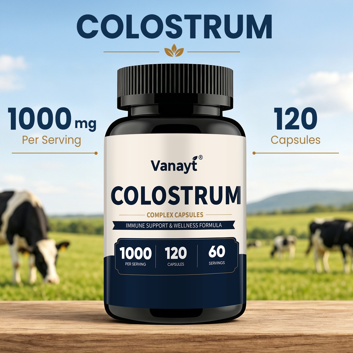 Colostrum Capsules 1000mg Immune Gut Health Athletic Recovery Support 120 Ct