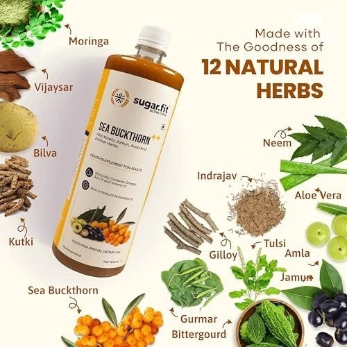 Sugar.fit Himalayan Sea Buckthorn Juice 1000ml 13 Herbs Amla Karela Jamun FS