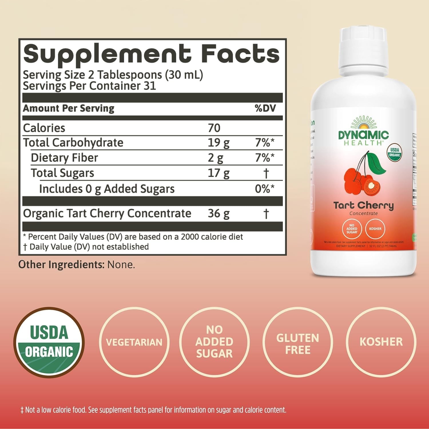 Dynamic Health Tart Cherry Liquid (Certified Organic) Plastic Bottle 32 fl. oz