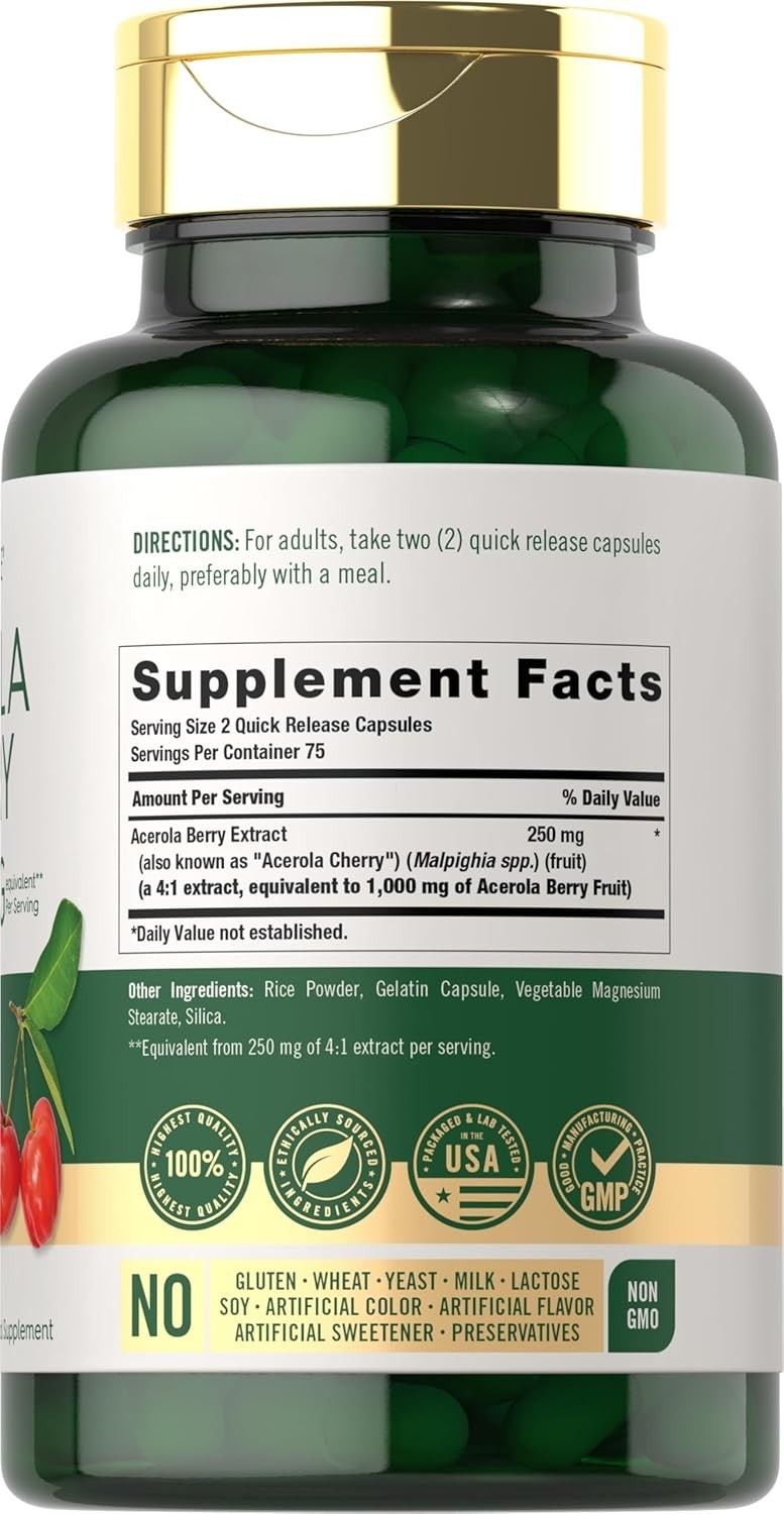 Acerola Cherry Capsules 1000Mg 150 Count Non-Gmo & Gluten Free Extract Acerola B