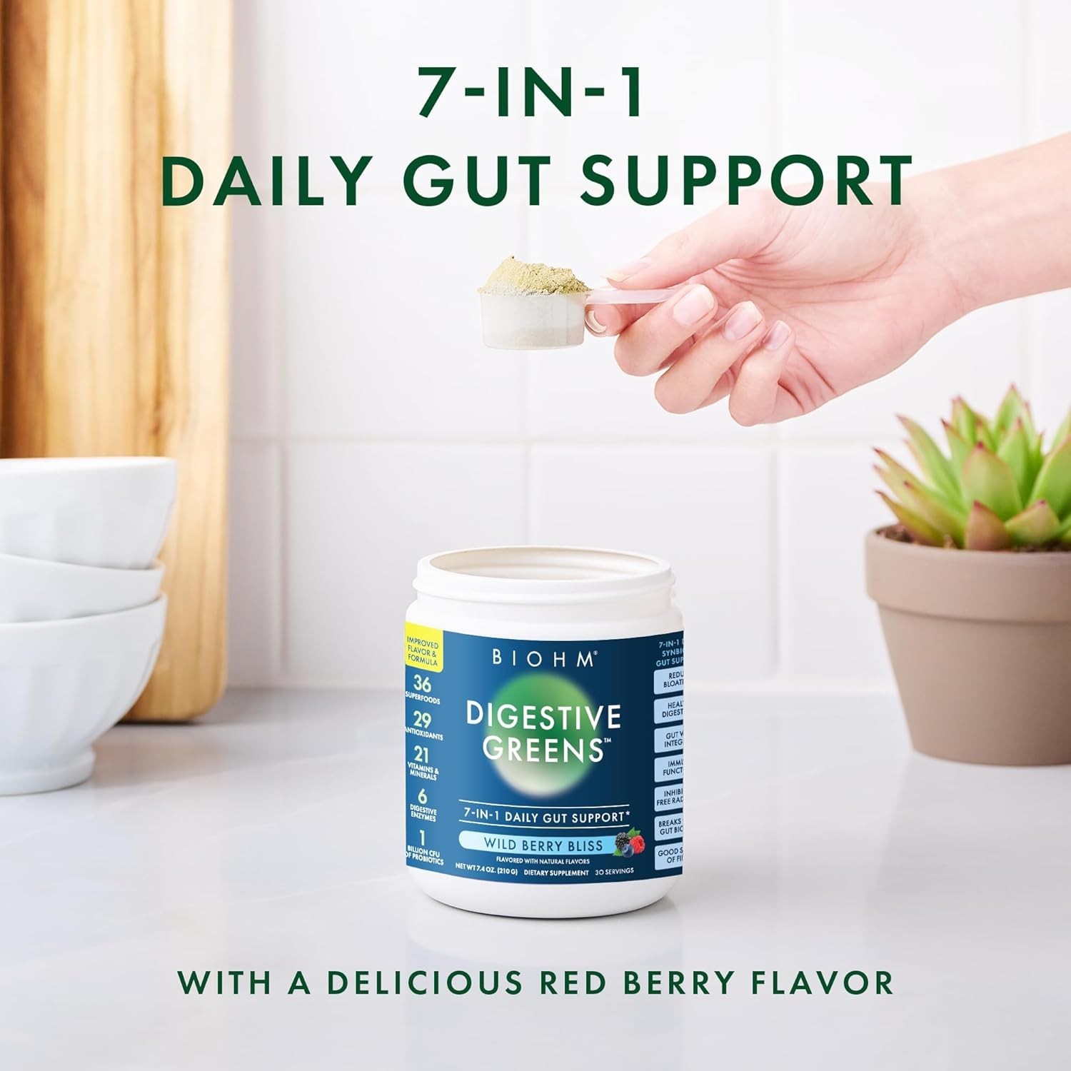 BIOHM Digestive Greens Green Superfood Powder 7.4 Oz 30 Servings Immune & Gut…