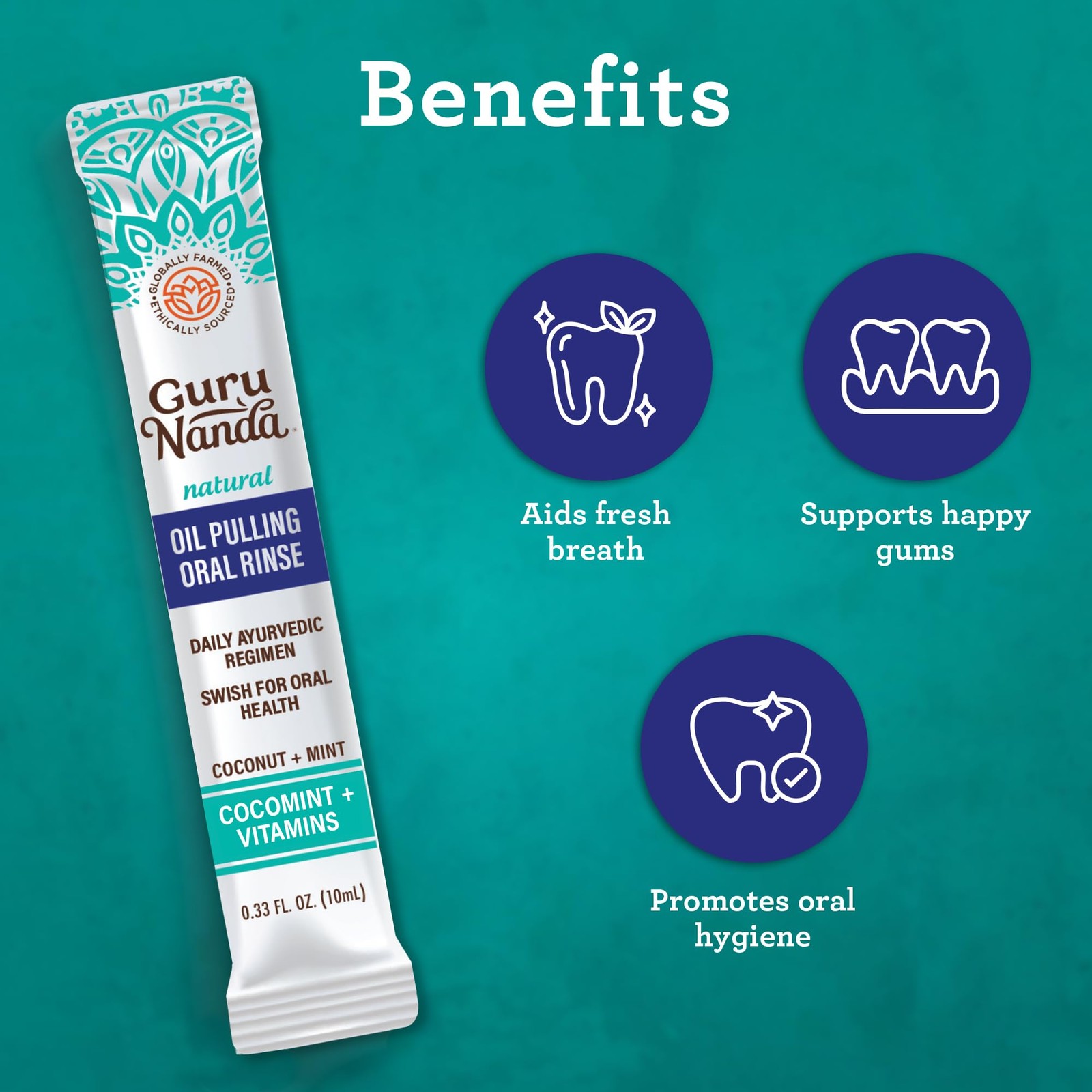 GuruNanda Travel Sachets Coconut Oil Pulling, Fresh 0.4 Fl Oz (Pack of 28)