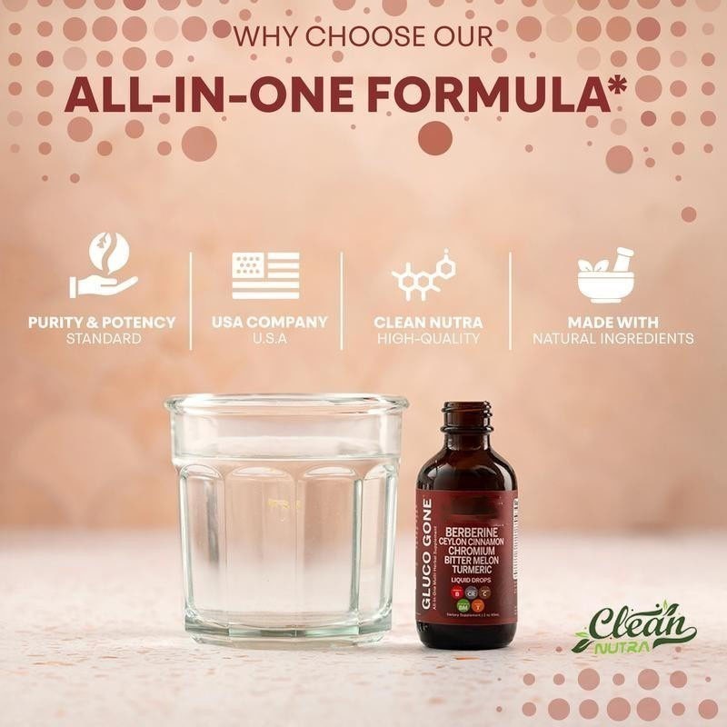 Gluco Gone Berberine Ceylon Cinnamon Chromium Turmeric Liquid Drops 60ml 2 oz