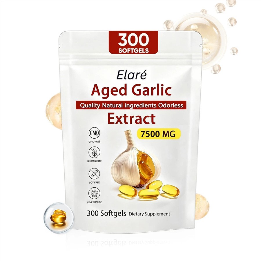 1-5X Elare Aged Garlic Extract, 300 Softgels, 7500mg Odorless | Heart & Immune