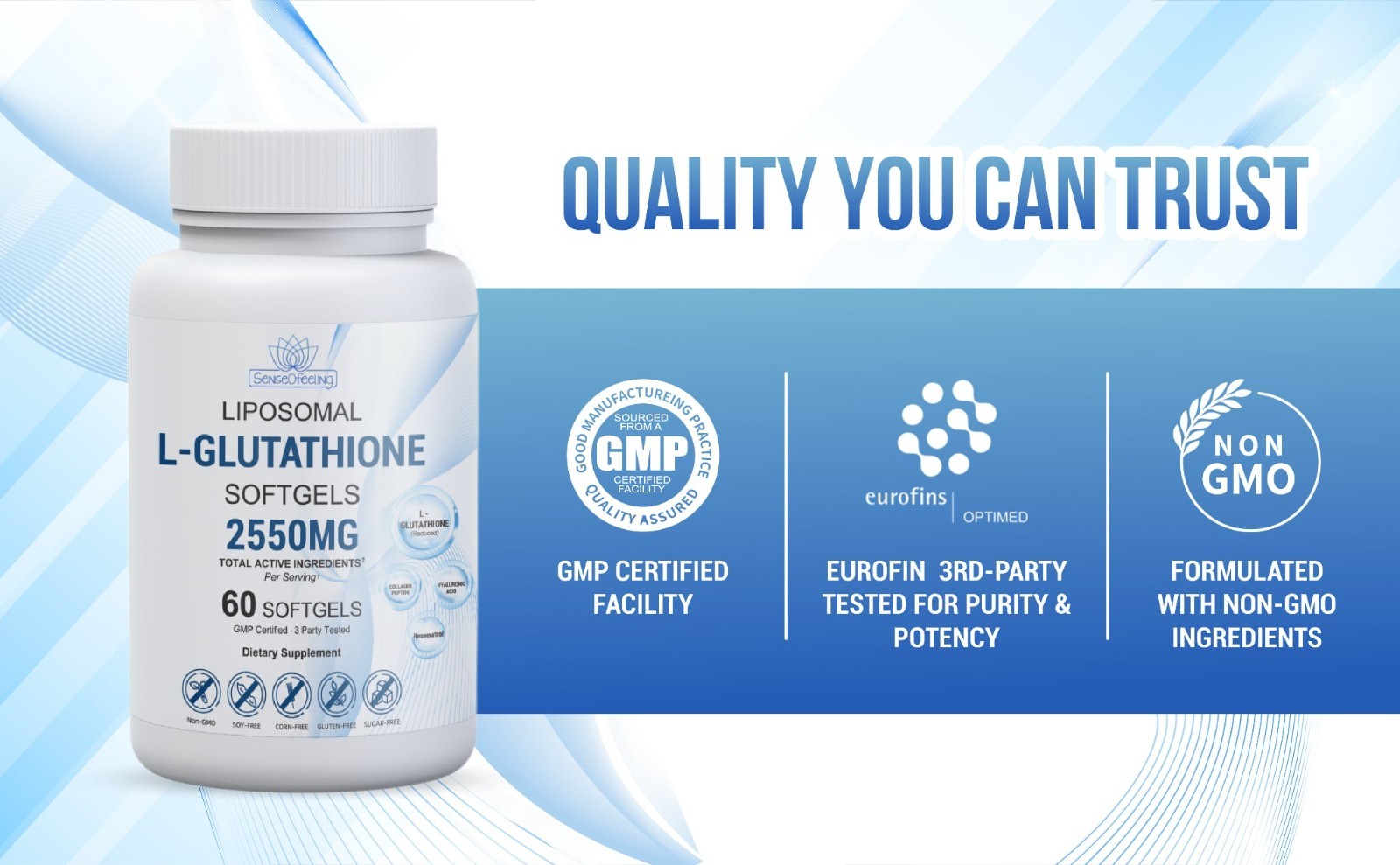 Liposomal L-Glutathione Supplement 2250mg Collagen Resveratrol Hyaluronic 2 Pack