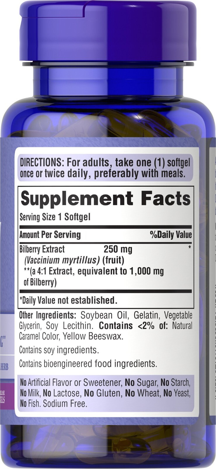 Puritan Bilberry 4:1 Extract 1000 mg Flavonoids/Anti-Oxidants/Eyes 2X90 or 1X180