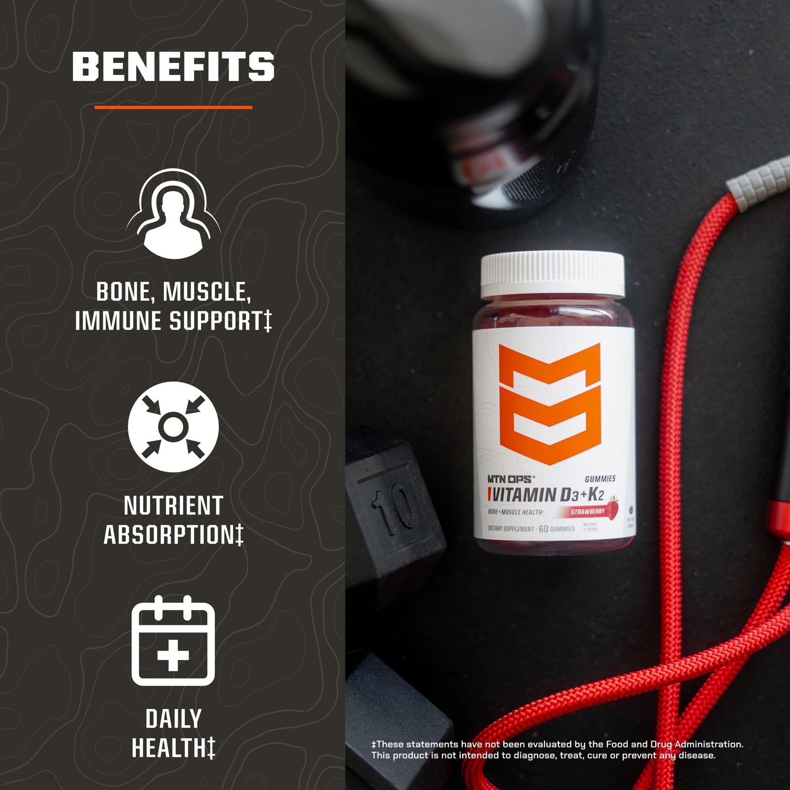 MTN OPS Vitamin D3 K2 Gummies, 5000 IU Vitamin D3 and Vitamin K2 MK7, Natural…