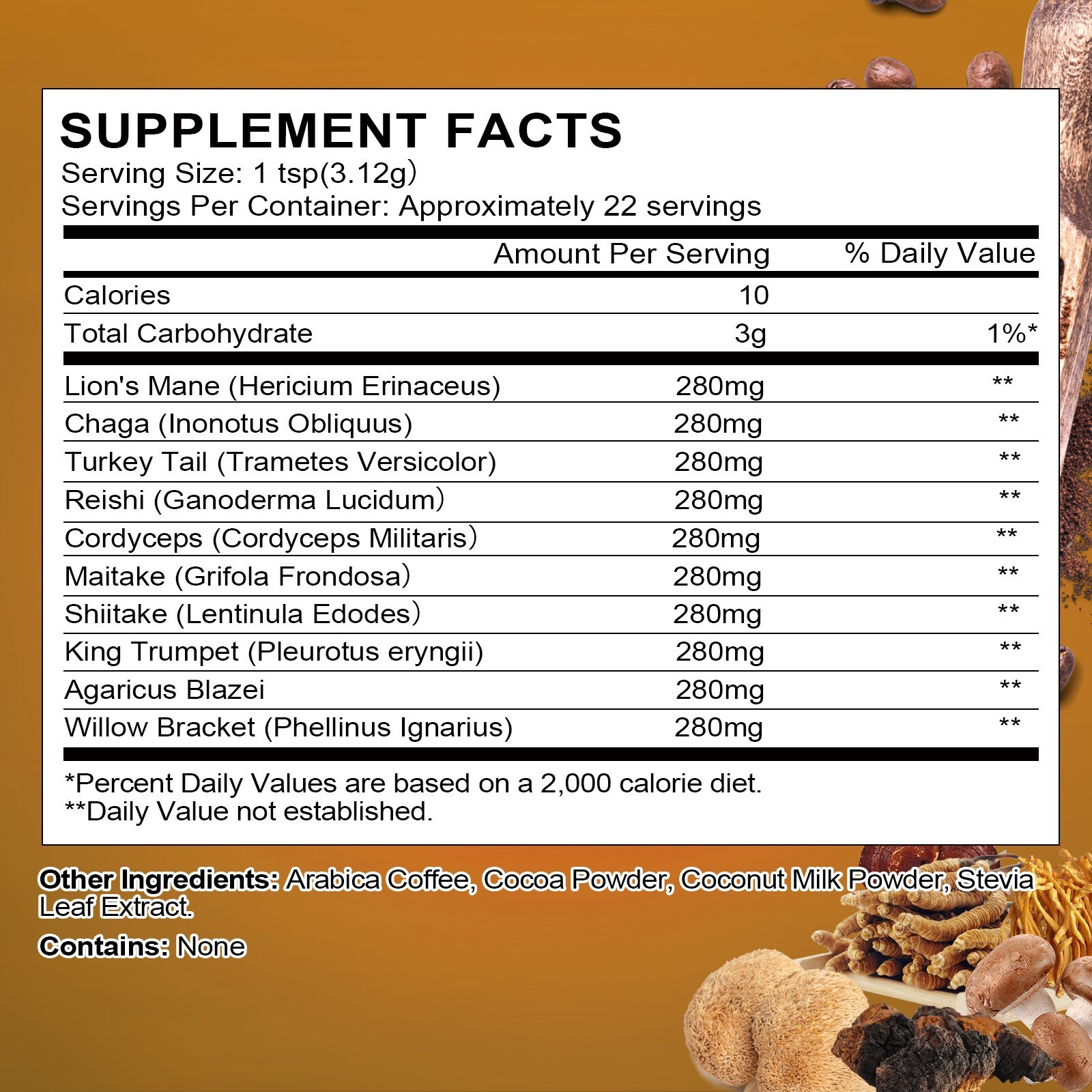 1-10x 70g 10 Mushroom Coffee Instant Blend – Lion’s Mane, Cordyceps & Reishi