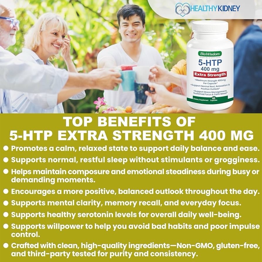 BioWisdom 5-HTP 400mg Extra Strength Stress Management Veg Capsules Exp:02/2029