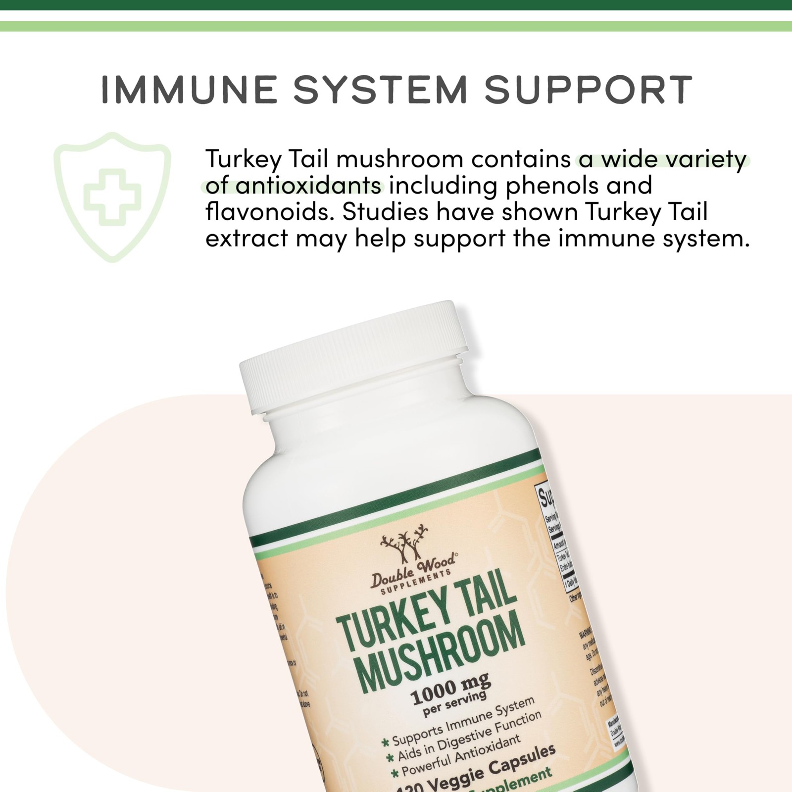Turkey Tail Mushroom 1,000mg, Immune + Gut Support, 120 120 Count (Pack of 1)