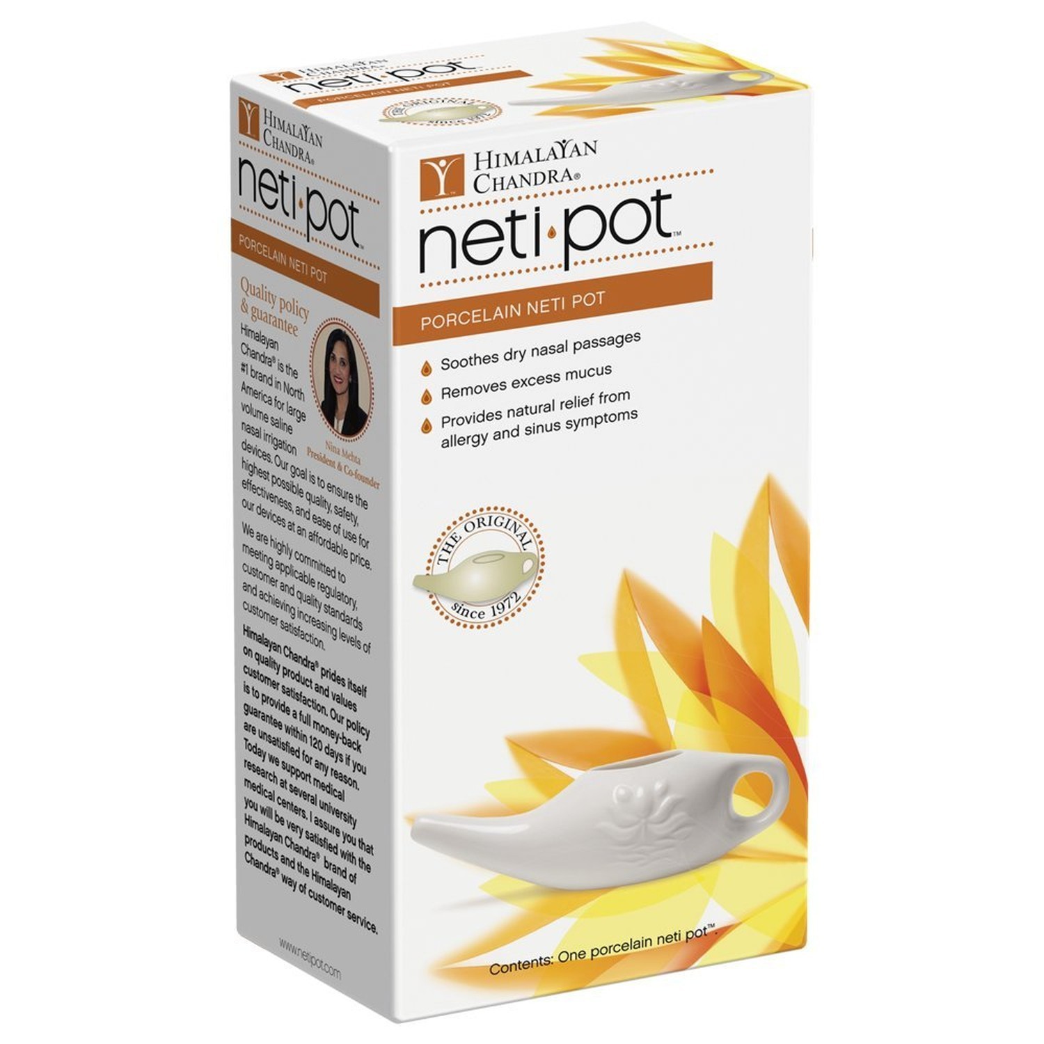 Himalayan Chandra Porcelain Neti Pot White/Yellow 8 Ounce (Pack of 1)