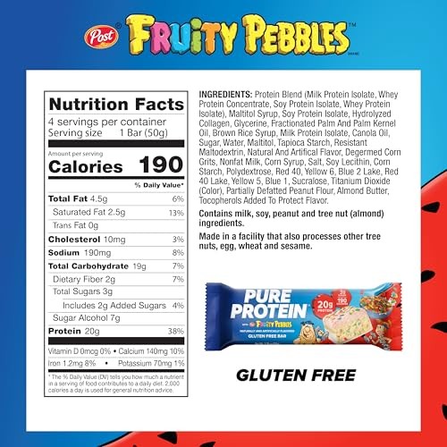 Pure Protein Fruity PEBBLES™ Bars – 20g Protein, 4 Count (Pack of 1)