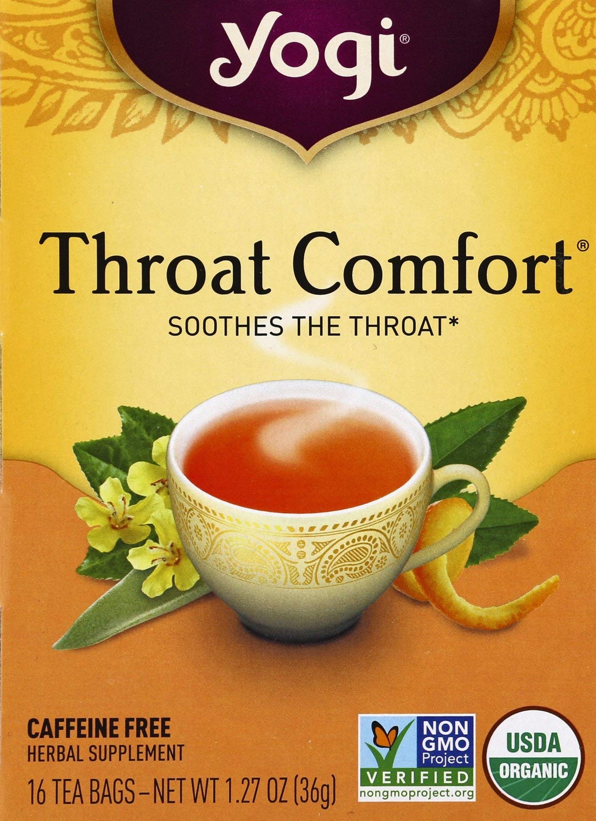 Yogi Throat Comfort Herbal Tea 16 Count Organic Vegan Caffeine Free Soothing …