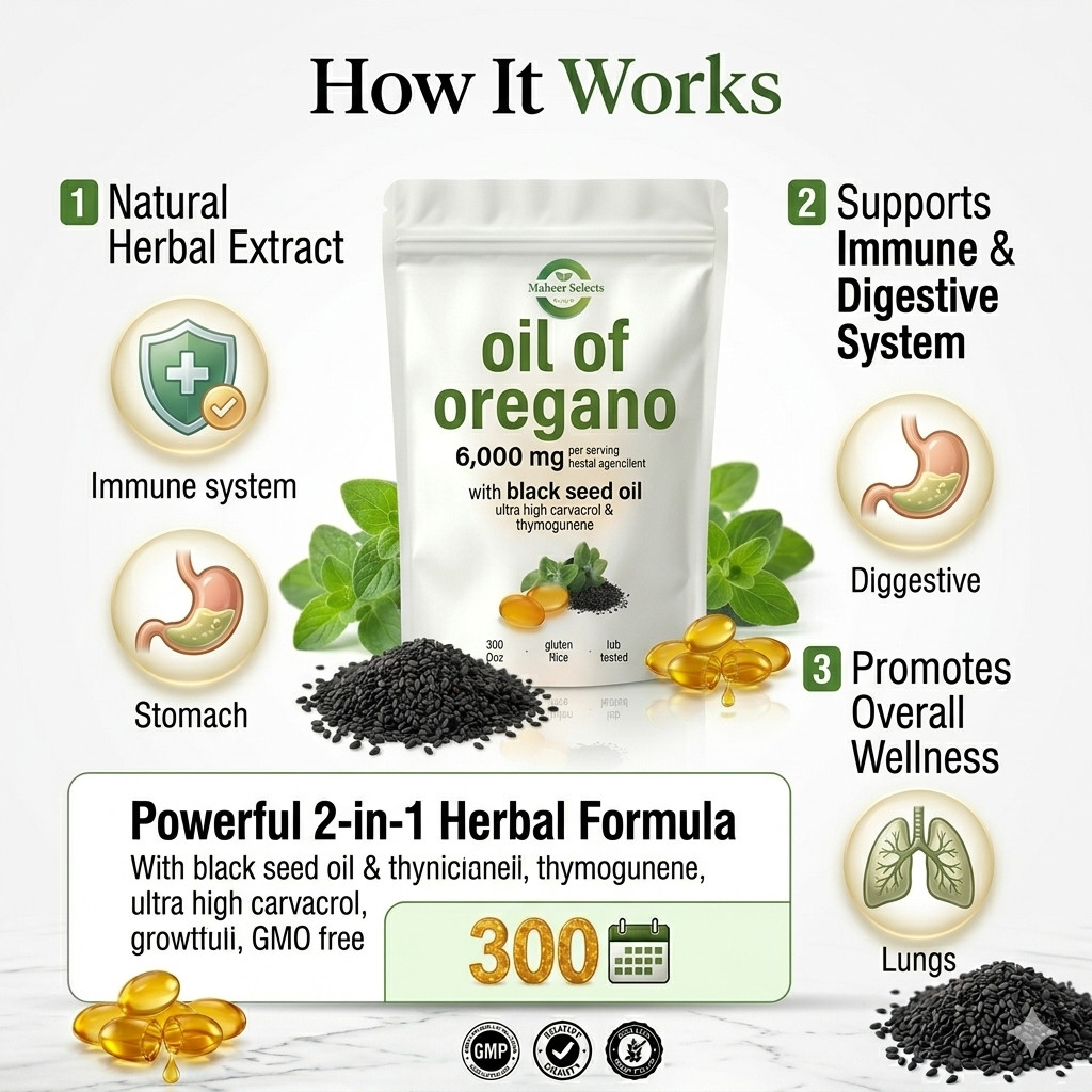 Oil of Oregano Softgels with Black Seed Oil – 6000mg Oregano Oil { Pack of 3 }