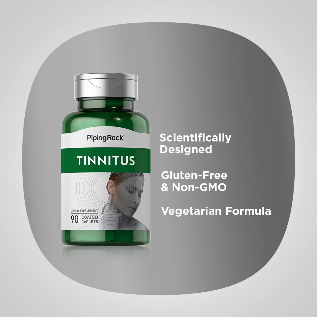 Piping Rock Tinnitus Supplement | 90 Caplets | 90 Count (Pack of 1), Beige