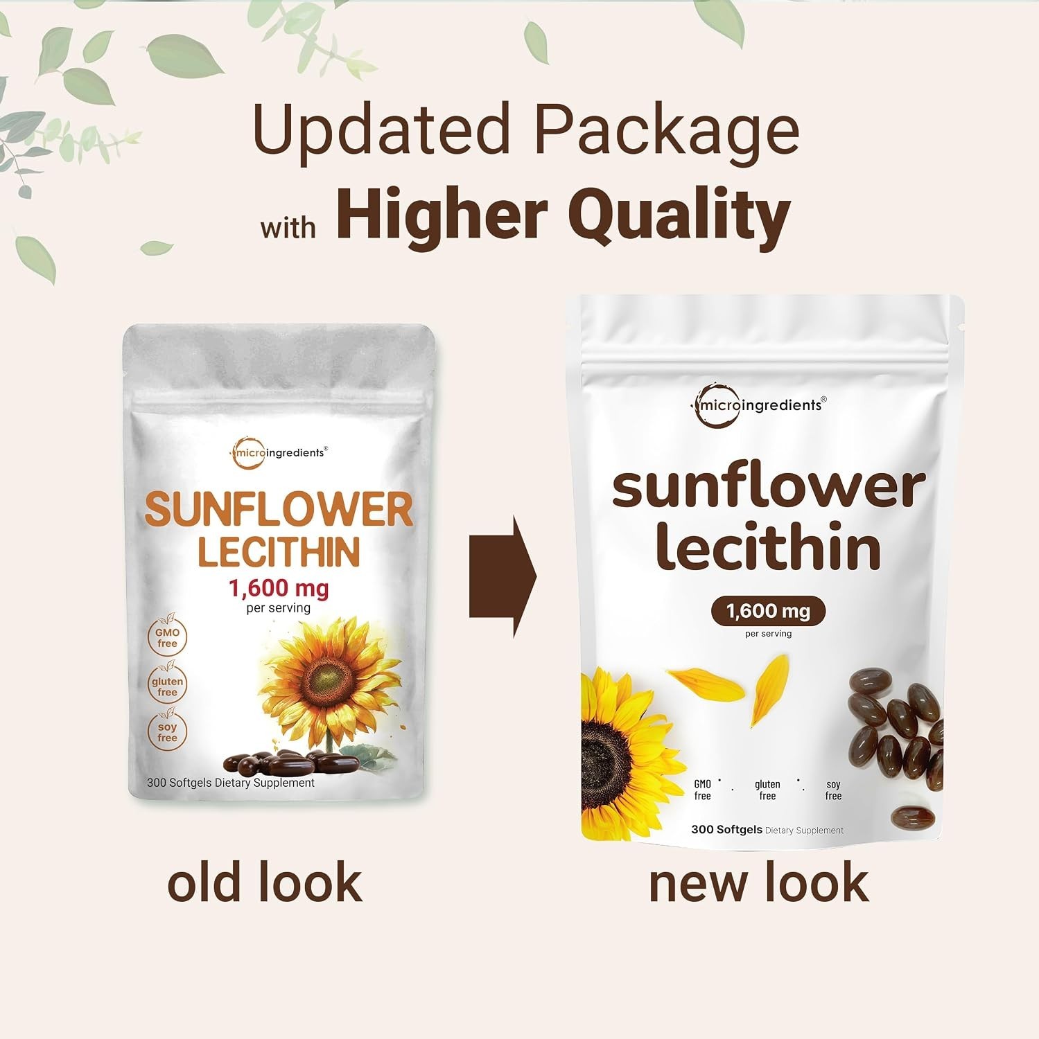 Sunflower Lecithin 1,600mg Per Serving, 300 Softgels | Sustainably Farmed Sou…