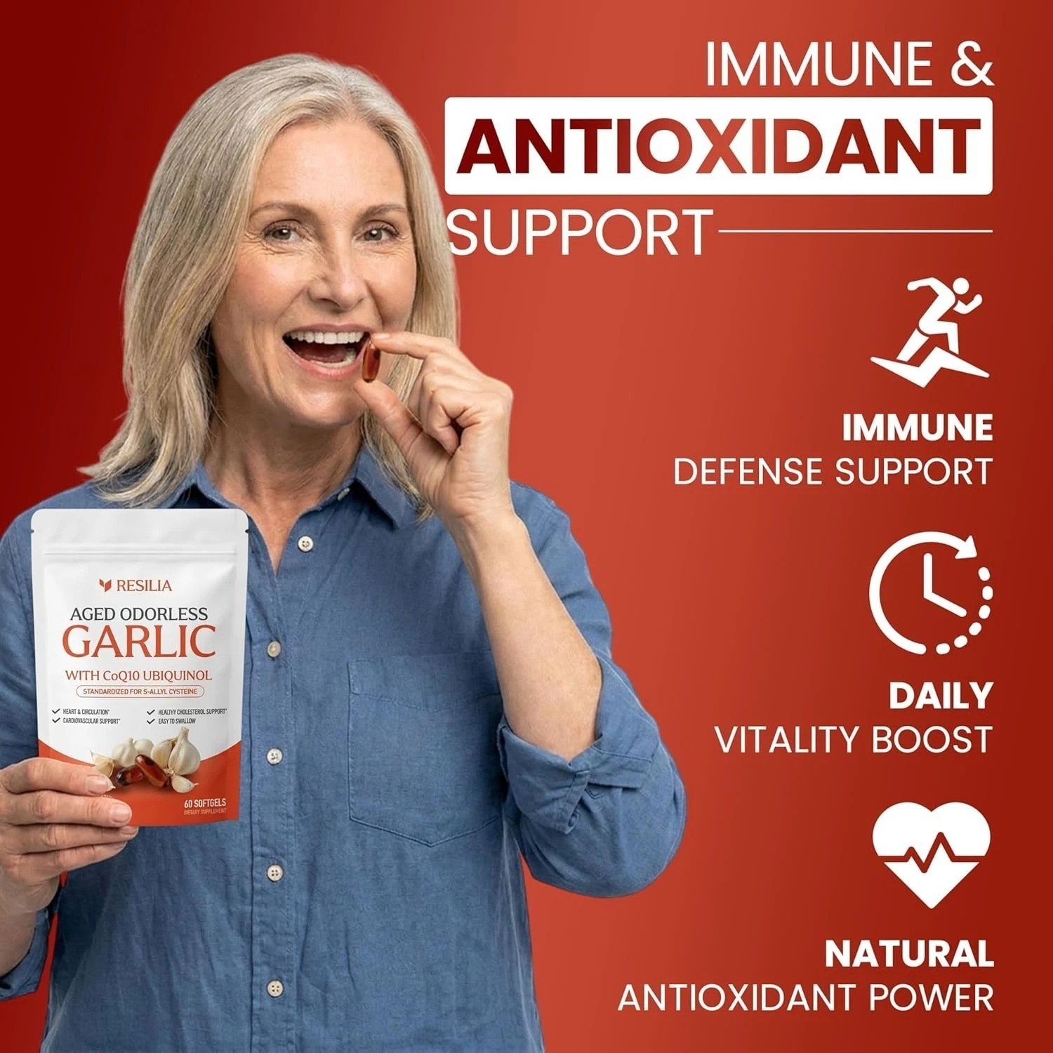 Resilia Garlic Extract 1200mg Softgels (60 Count) – Odorless Aged Garlic Extra**