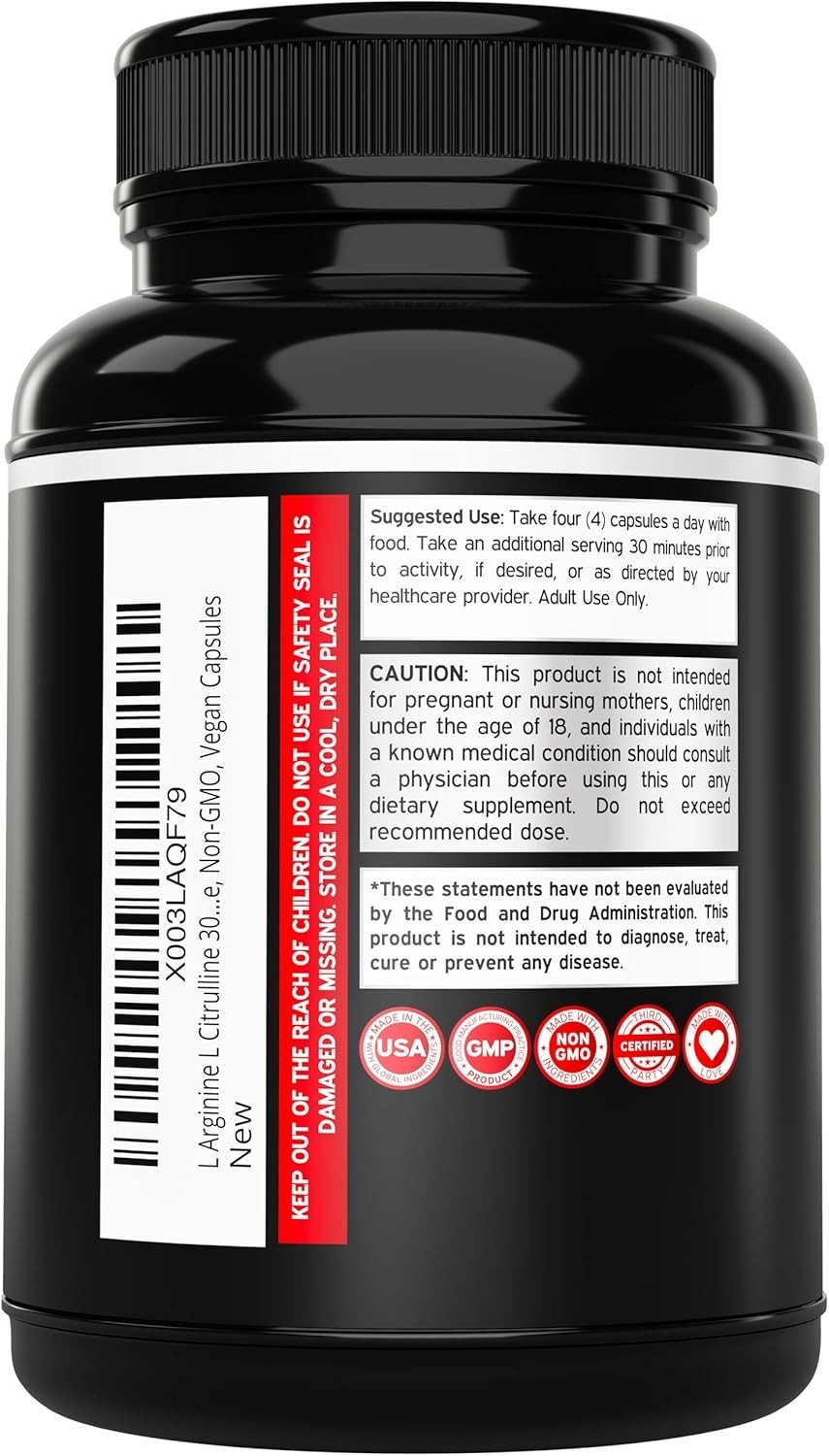 L-Citrulline 3000mg GMP Certified & Non-GMO Free Form Amino 240 Capsules