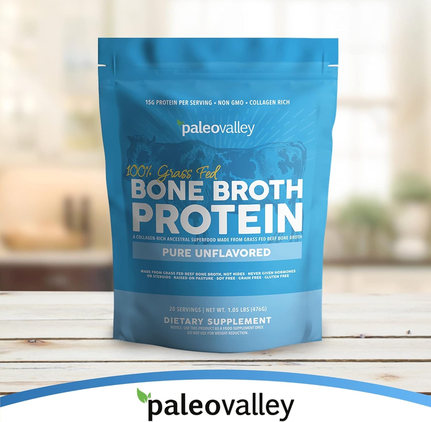 Paleovalley 100% Grass Fed Beef Bone Broth Protein Powder – Rich in Collagen Pep