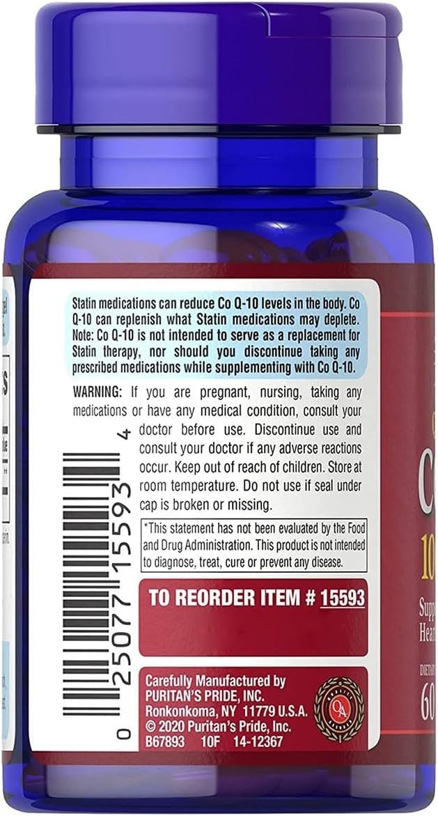 CoQ10 CO Q-10, CoQ-10, 100 mg 60 Softgels Q-Sorb™ Coenzyme Q-10 Puritan’s Pride